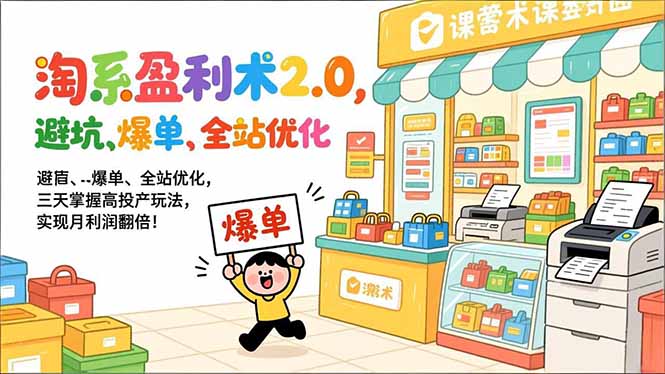 淘系盈利术2.0，避坑、爆单、全站优化，三天掌握高投产玩法，实现月利润翻倍！-智联创客