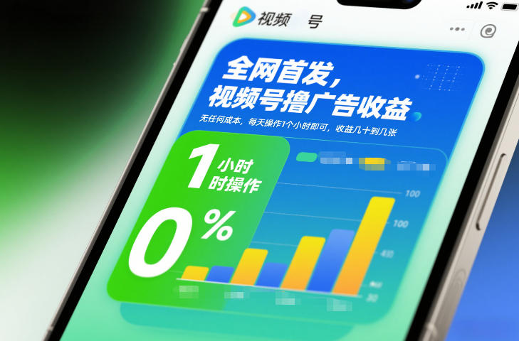 全网首发，视频号撸广告收益，无任何成本，每天操作1个小时即可，收益几十到几张-智联创客