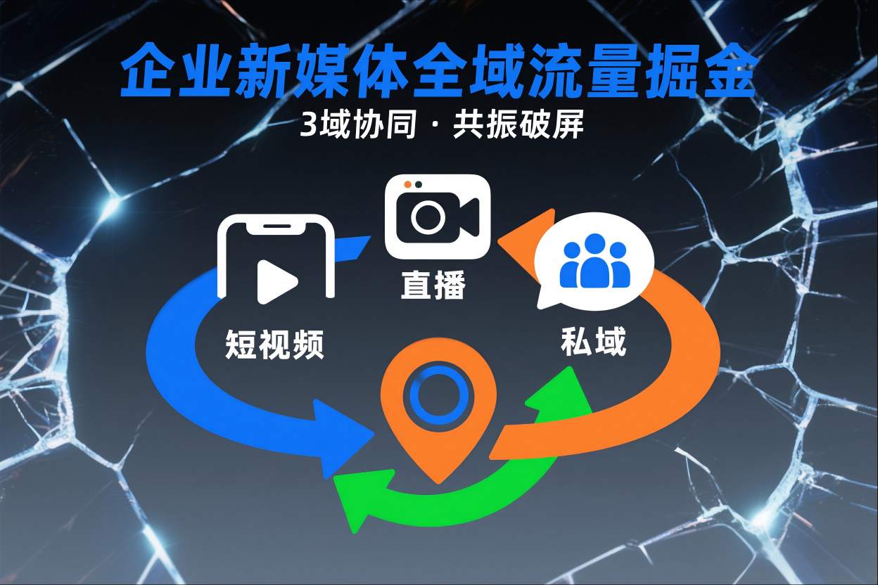 短视频全域商业模式，企业新媒体全域流量掘金，3域协同，共振破屏，短视频-直播-私域-地域-智联创客