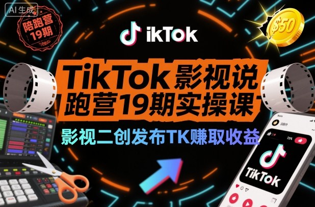 TikTok影视解说陪跑营19期实操课，影视二创发布TK賺取收益，万播收益50美金(更新)-智联创客