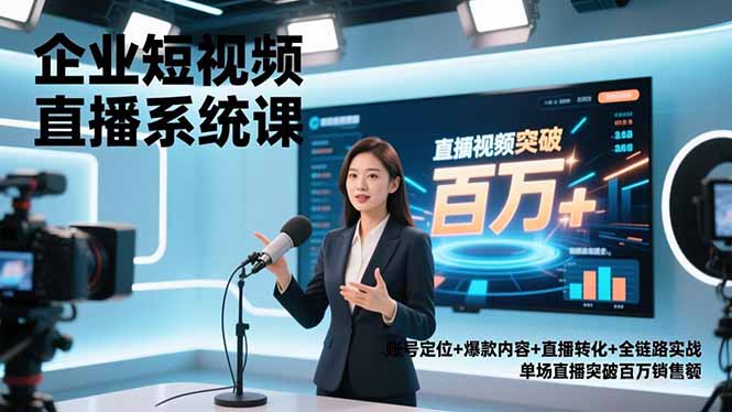 企业短视频直播系统课，账号定位+爆款内容+直播转化+全链路实战，单场直播突破百万销售额-智联创客