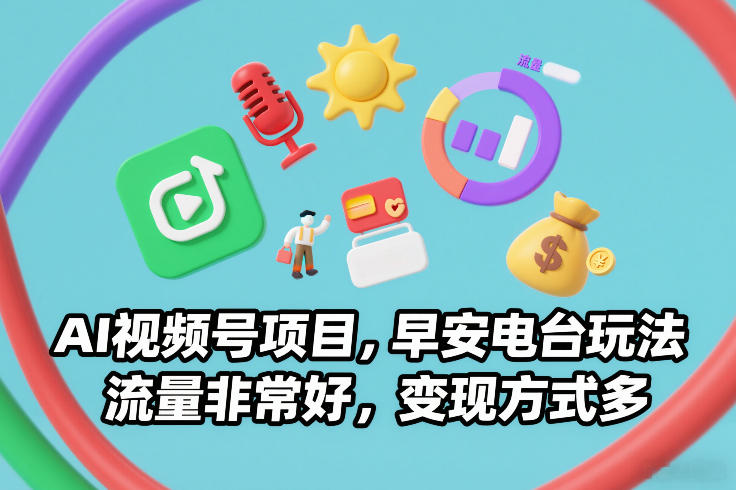 AI视频号项目，早安电台玩法，流量非常好，变现方式多-智联创客