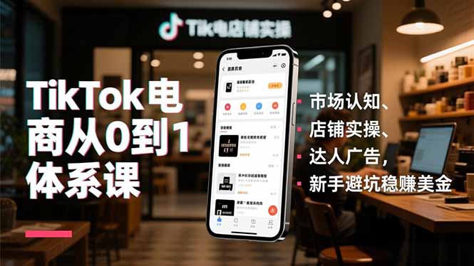 TikTok电商从0到1体系课，市场认知、店铺实操、达人广告，新手避坑稳赚美金-智联创客