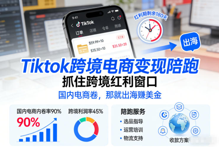 Tiktok跨境电商变现陪跑，抓住跨境红利窗口，国内电商卷，那就出海賺美金-智联创客