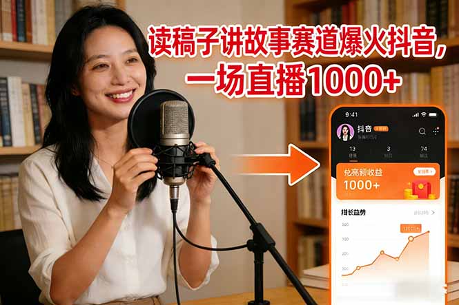 读稿子讲故事赛道爆火抖音，一场直播日入1000+-智联创客