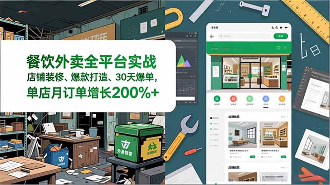 餐饮外卖全平台实战，店铺装修、爆款打造、30天爆单，手把手教学，单店月订单增长200%+-智联创客