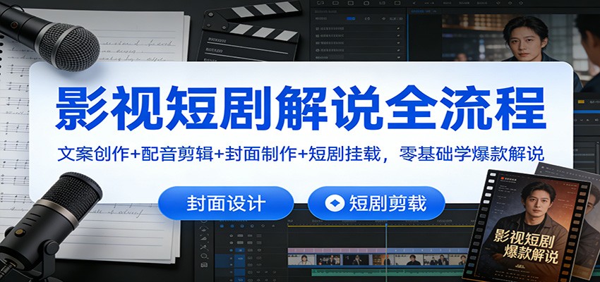 影视短剧解说全流程：文案创作+配音剪辑+封面制作+短剧挂载，零基础学爆款解说-智联创客