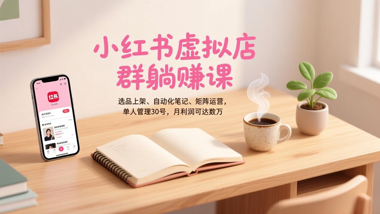 小红书虚拟店群躺赚课，选品上架、自动化笔记、矩阵运营，单人管理30号，月利润可达数万-智联创客