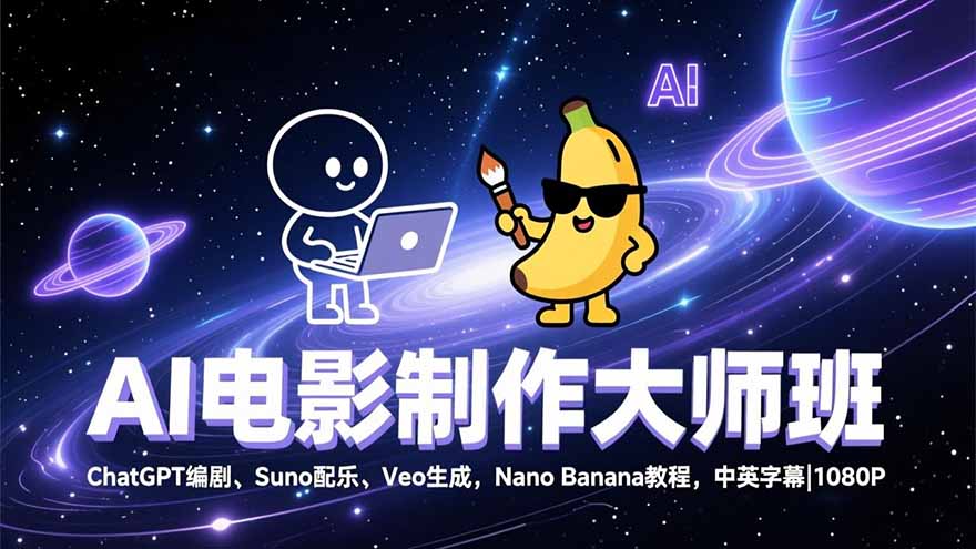 AI电影制作大师班：ChatGPT编剧、Suno配乐、Veo生成，Nano Banana教程，中英字幕|1080P-智联创客
