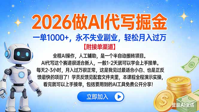 2026做AI代写掘金，一单1000+，永不失业副业，轻松月入过万-智联创客