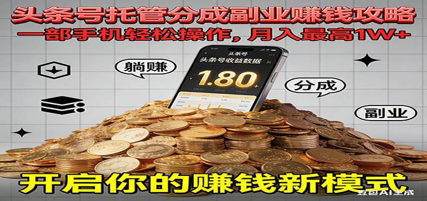 全程托管今日头条，一部手机就可以开干，最高躺赚1W+-智联创客