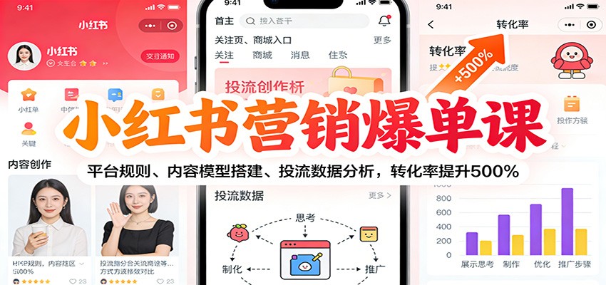 小红书营销爆单课：平台规则、内容模型搭建、投流数据分析，转化率提升500%-智联创客