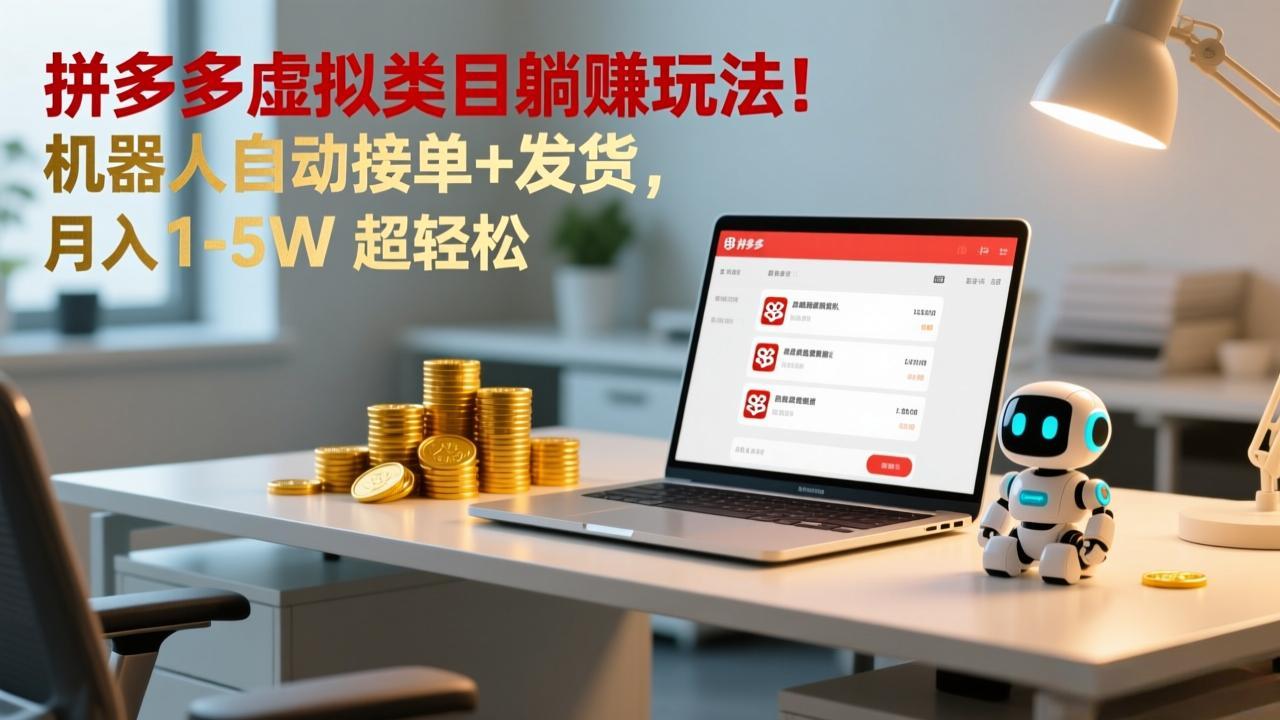 多多虚拟类目躺赚玩法!机器人自动接单+发货,月入 1-5W 超轻松-智联创客