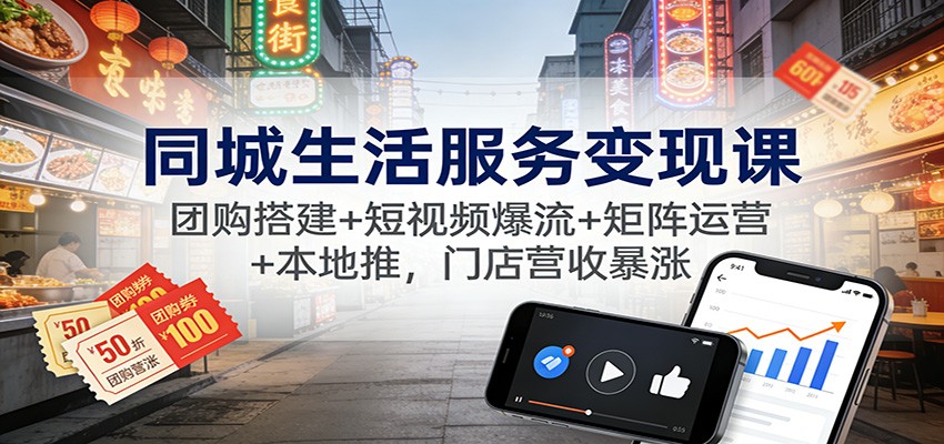 同城生活服务变现课：团购搭建+短视频爆流+矩阵运营+本地推，门店营收暴涨-智联创客