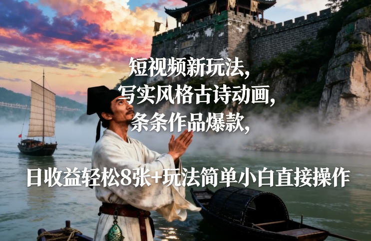 短视频新玩法,写实风格古诗动画,条条作品爆款,日收益轻松8张+玩法简单小白直接操作-智联创客