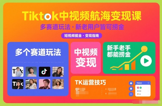 Tiktok中视频航海变现课，多个赛道玩法，新手老手都能在TK中视频捞金-智联创客