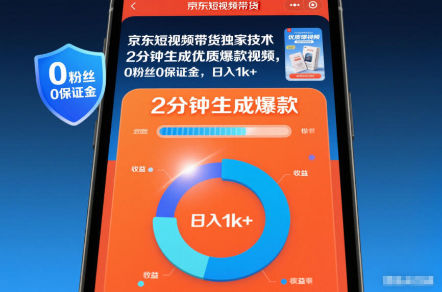 京东短视频带货独家技术,2分钟生成一条优质爆款视频,0粉丝0保证金,日入1k+【揭秘】-智联创客