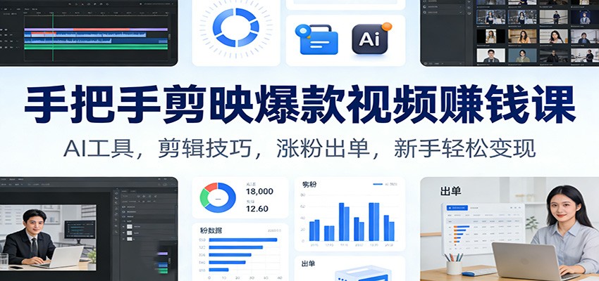 手把手剪映爆款视频赚钱课：AI工具，剪辑技巧，涨粉出单，新手轻松变现-智联创客