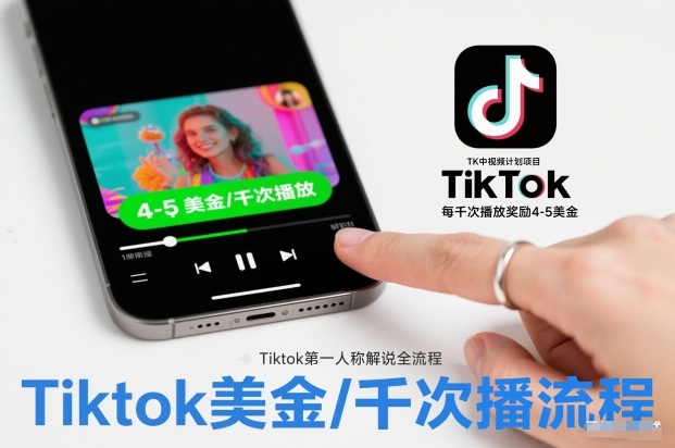TK中视频计划项目，Tiktok第一人称解说流程，每干次播放奖励4-5美金-智联创客