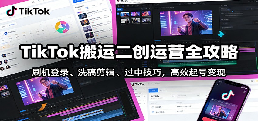 TikTok搬运二创运营全攻略：刷机登录、洗稿剪辑 、过中技巧，高效起号变现-智联创客