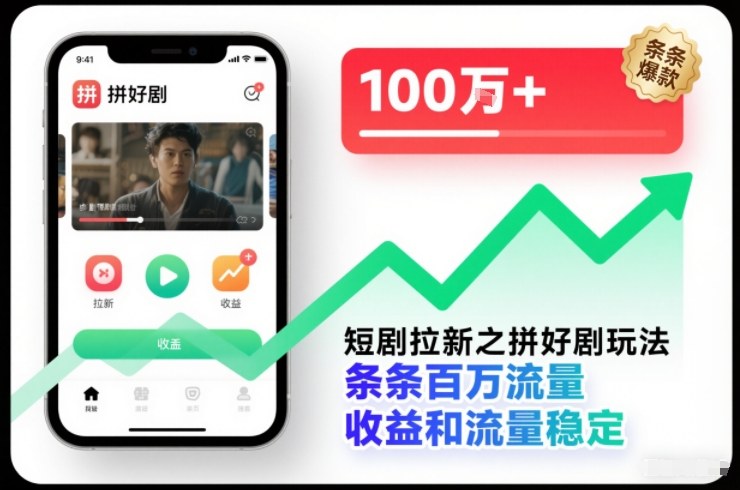 短剧拉新之拼好剧玩法，条条百万流量，收益和流量稳定-智联创客