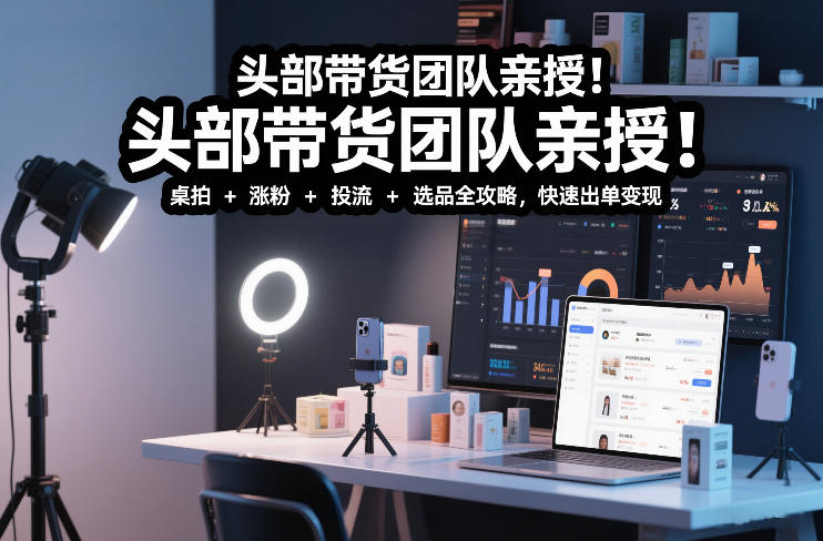 头部带货团队亲授！专业短视频实拍带货课：桌拍+涨粉+投流+选品全攻略，快速出单变现，月入2w+-智联创客