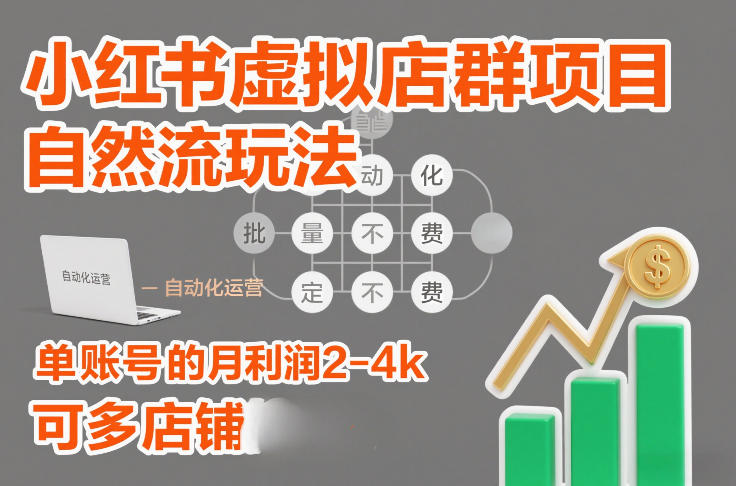 小红书虚拟店群项目，自然流玩法，批量自动化，稳定不费号，单账号的月利润2-4k，可多店矩阵-智联创客