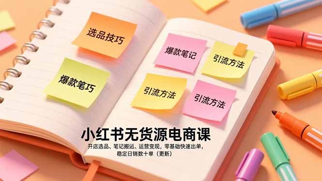 小红书无货源电商课，开店选品、笔记搬运、运营变现，零基础快速出单，稳定日销数十单(更新-智联创客