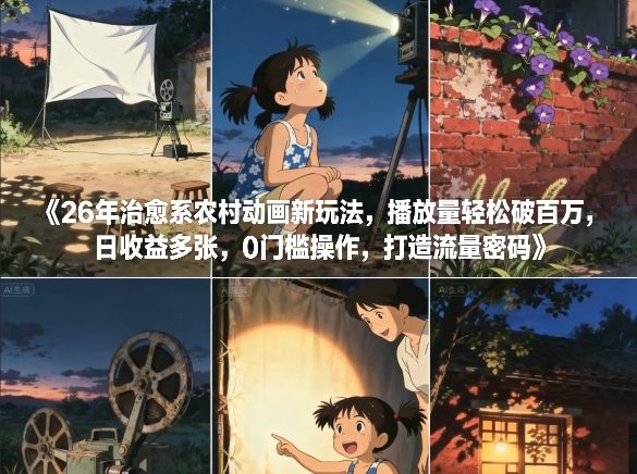 26年治愈系农村动画新玩法，播放量轻松破百万，日收益多张，0门槛操作，打造流量密码-智联创客